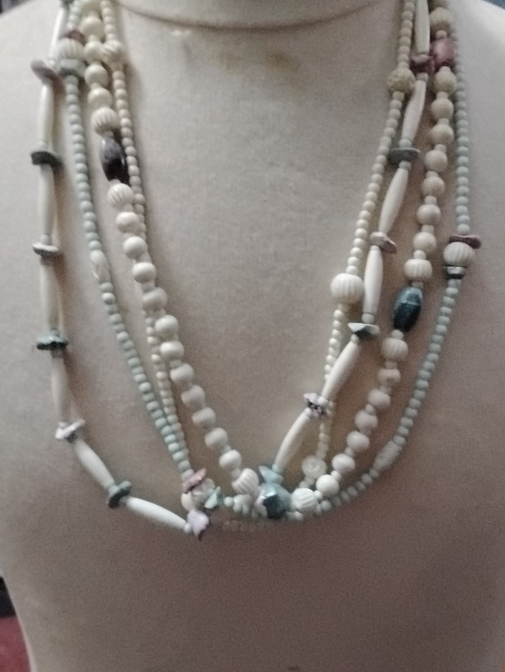 Source Unknown Cream Multi-Strand Bead Necklace with Pastel Accents